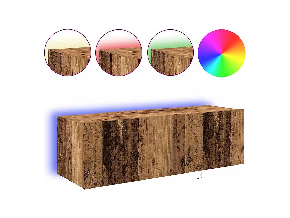 Meuble TV avec éclairage LED Bois ancien 100x35x31 cm