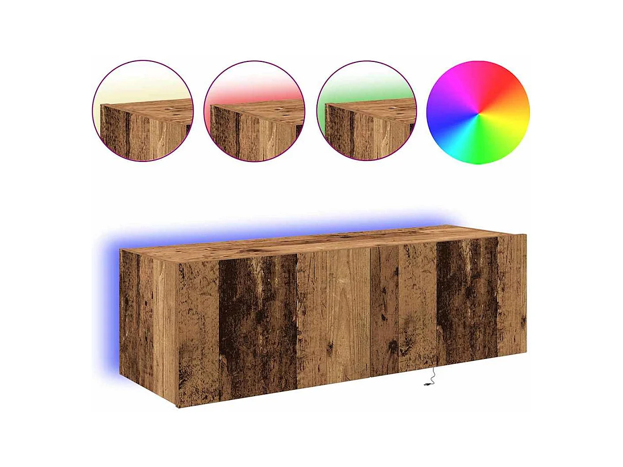 Meuble TV avec éclairage LED Bois ancien 100x35x31 cm