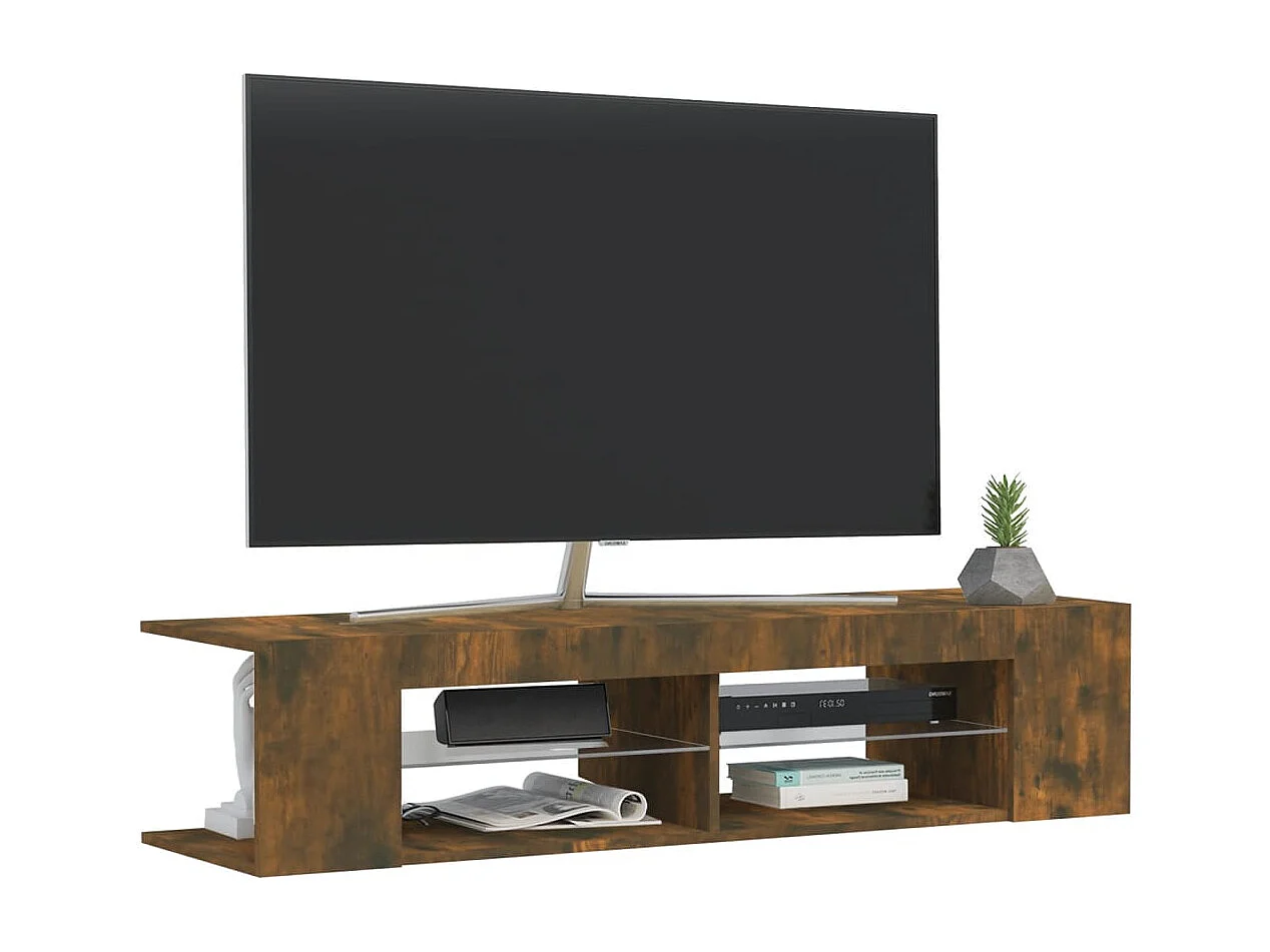 Mueble de TV con luces LED roble ahumado 135x39x30 cm