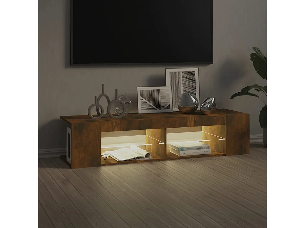 Mueble de TV con luces LED roble ahumado 135x39x30 cm