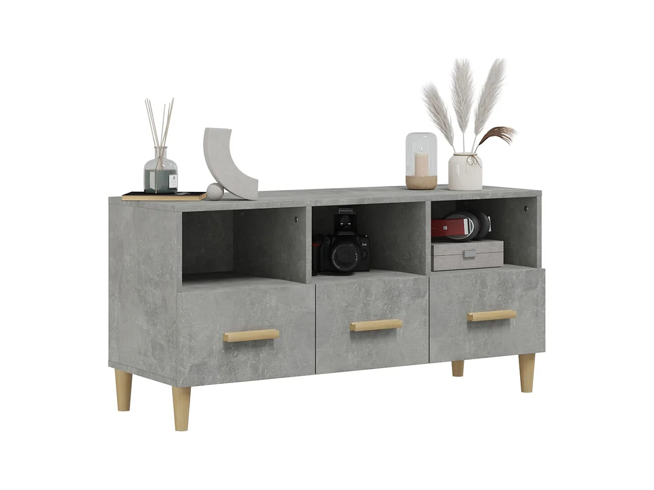 Meuble TV gris béton 102x36x50 cm bois d'ingénierie