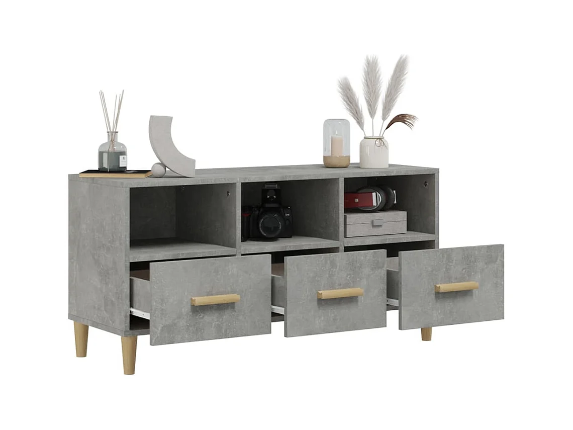 Meuble TV gris béton 102x36x50 cm bois d'ingénierie