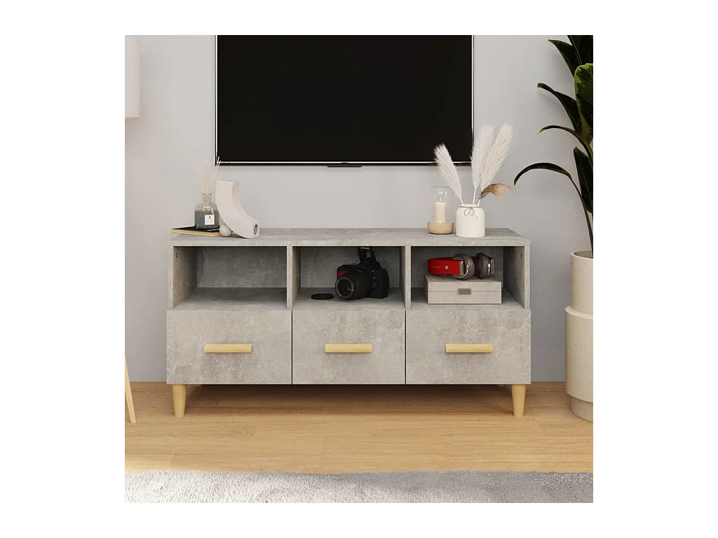 Meuble TV gris béton 102x36x50 cm bois d'ingénierie