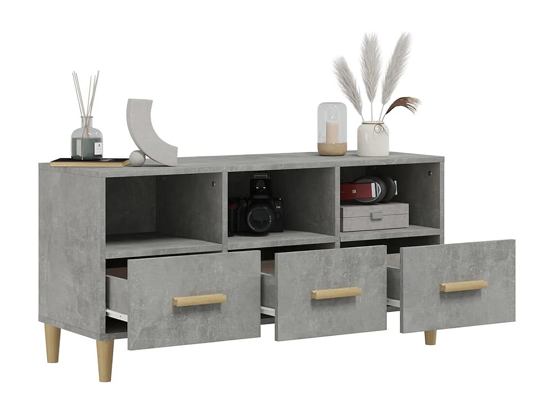 Meuble TV gris béton 102x36x50 cm bois d'ingénierie