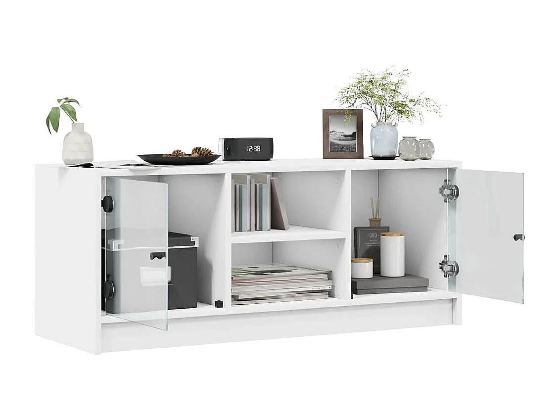 Meuble TV avec portes en verre blanc 102x37x42 cm