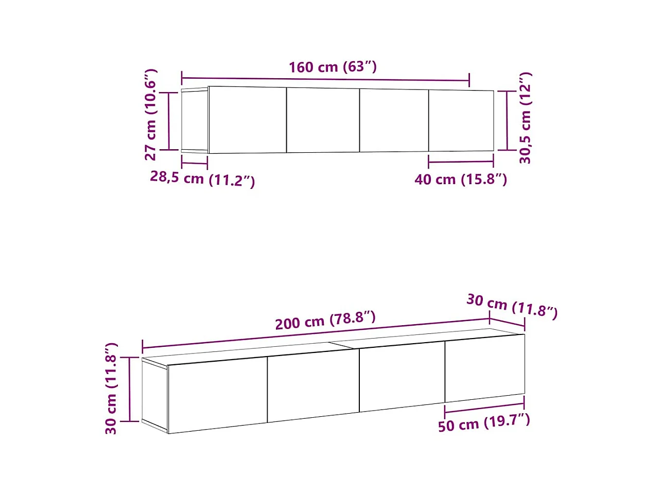 Ensemble de meubles TV 4 pièces en bois noir