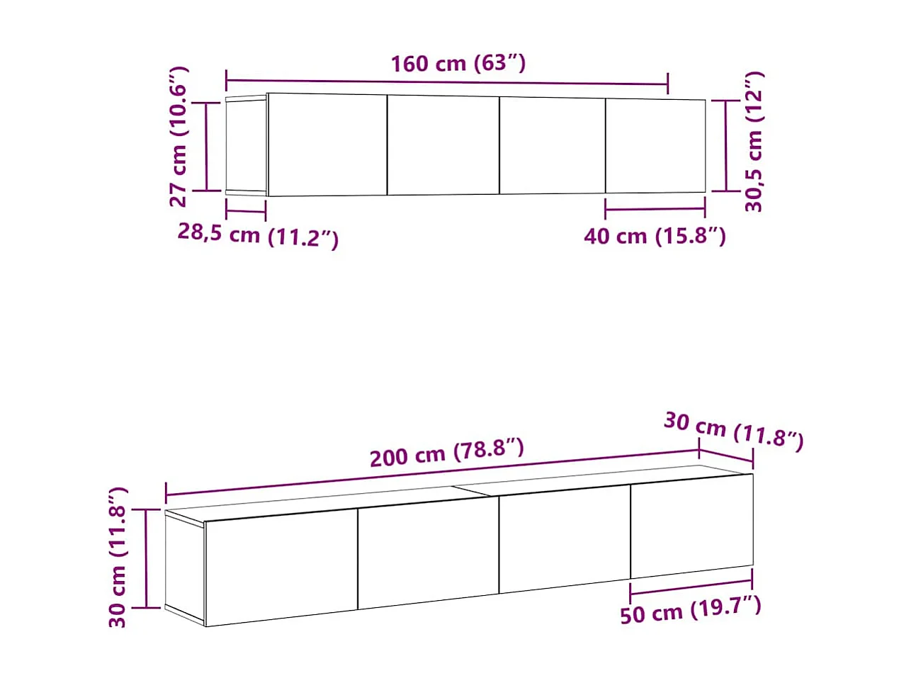 Ensemble de meubles TV 4 pièces en bois noir