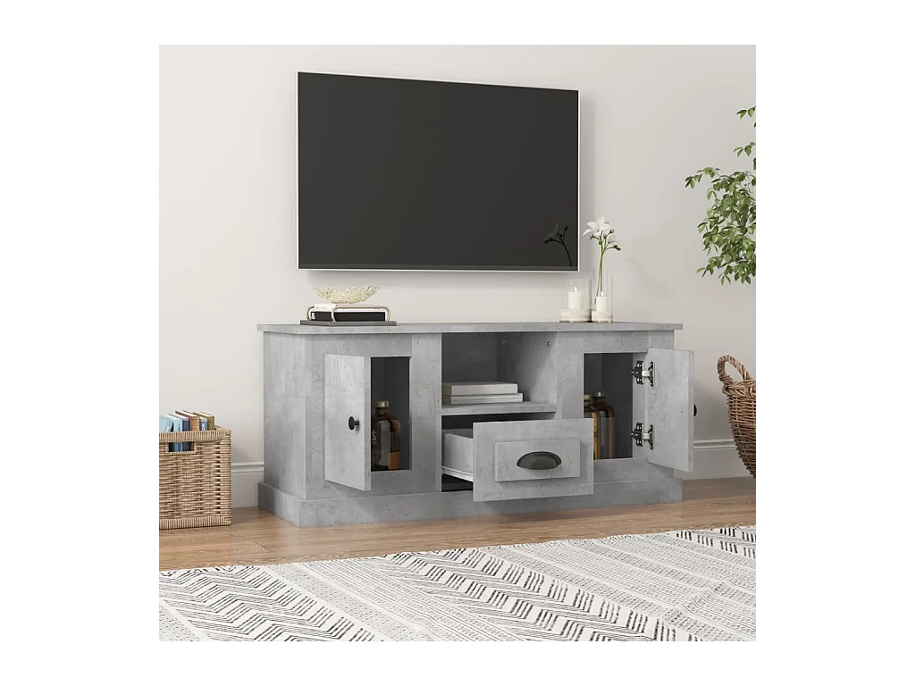 Meuble TV gris béton 100x35,5x45 cm bois d'ingénierie