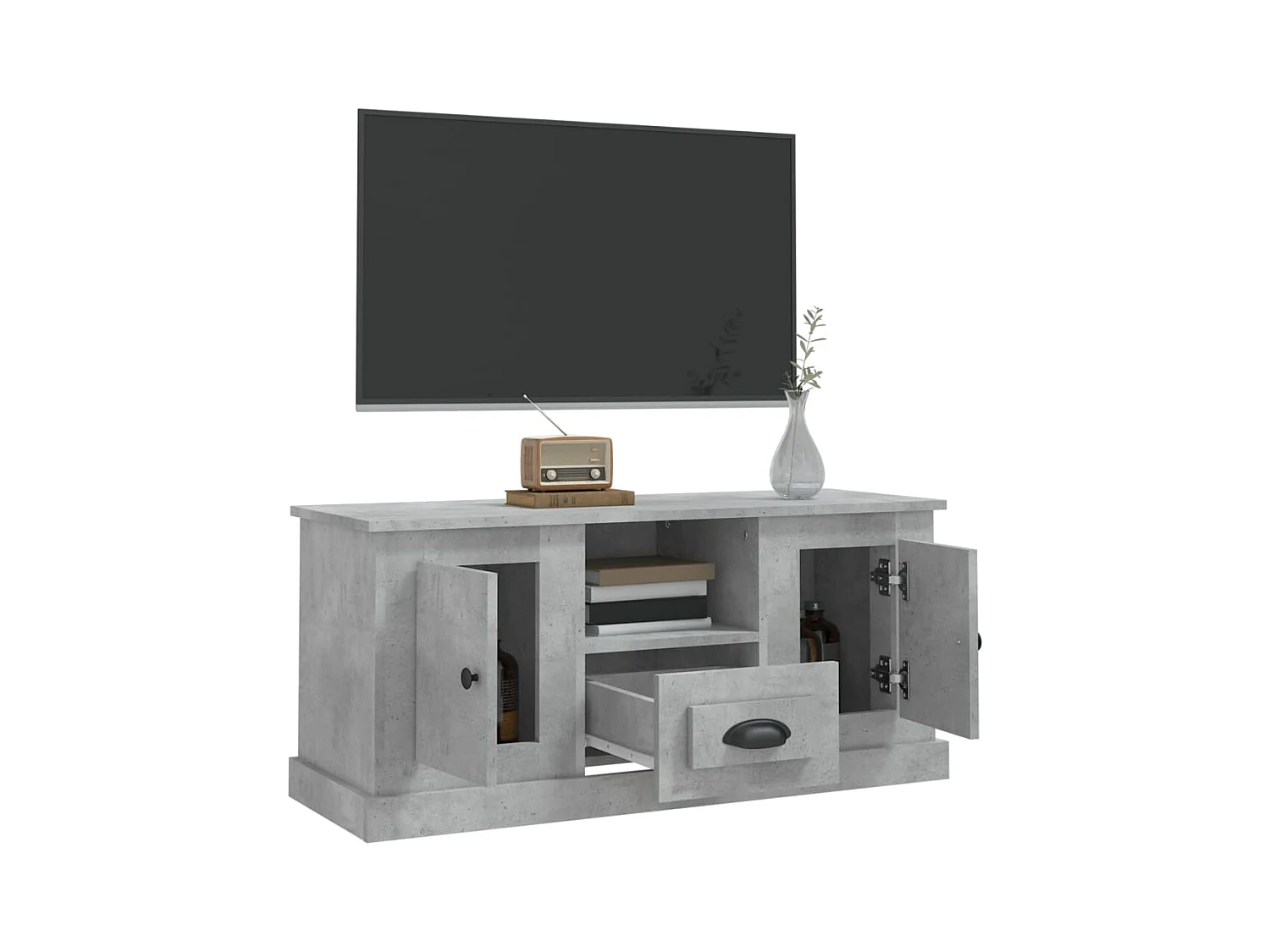 Meuble TV gris béton 100x35,5x45 cm bois d'ingénierie