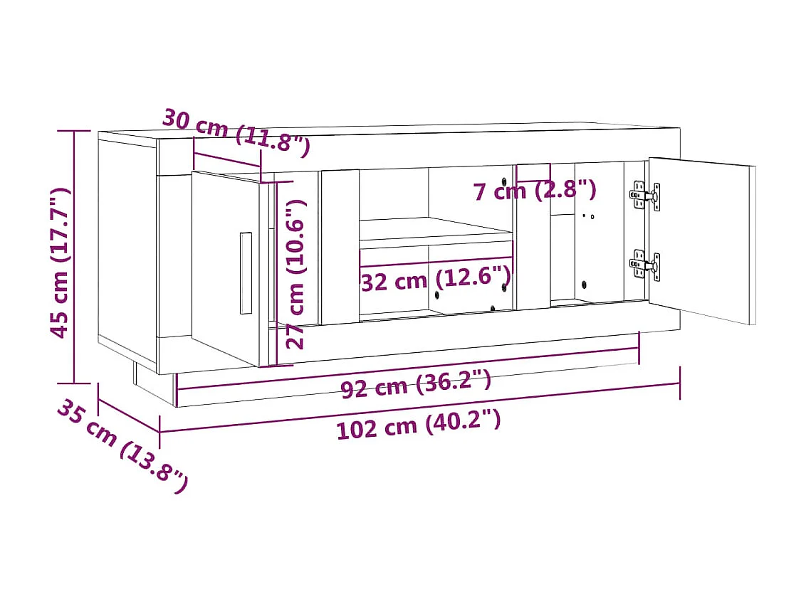 Sonoma TV-Schrank grau 102x35x45 cm Holzwerkstoff