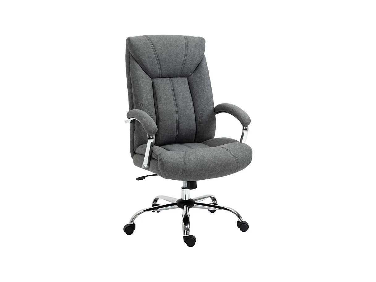 Chaise de bureau ergonomique avec appui-tête, accoudoirs rembourrés et fonction basculante, polyester, gris (65x78x110-118cm)