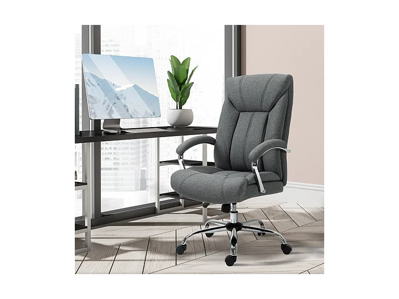 Chaise de bureau ergonomique avec appui-tête, accoudoirs rembourrés et fonction basculante, polyester, gris (65x78x110-118cm)