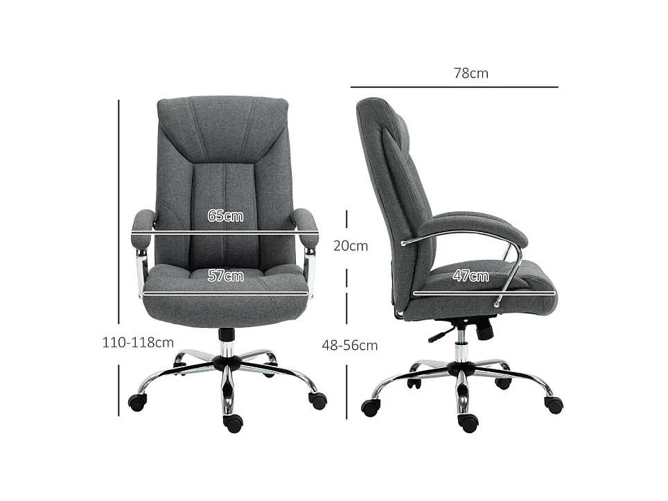 Chaise de bureau ergonomique avec appui-tête, accoudoirs rembourrés et fonction basculante, polyester, gris (65x78x110-118cm)