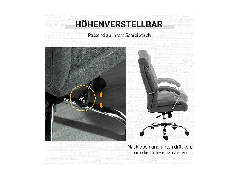 Chaise de bureau ergonomique avec appui-tête, accoudoirs rembourrés et fonction basculante, polyester, gris (65x78x110-118cm)