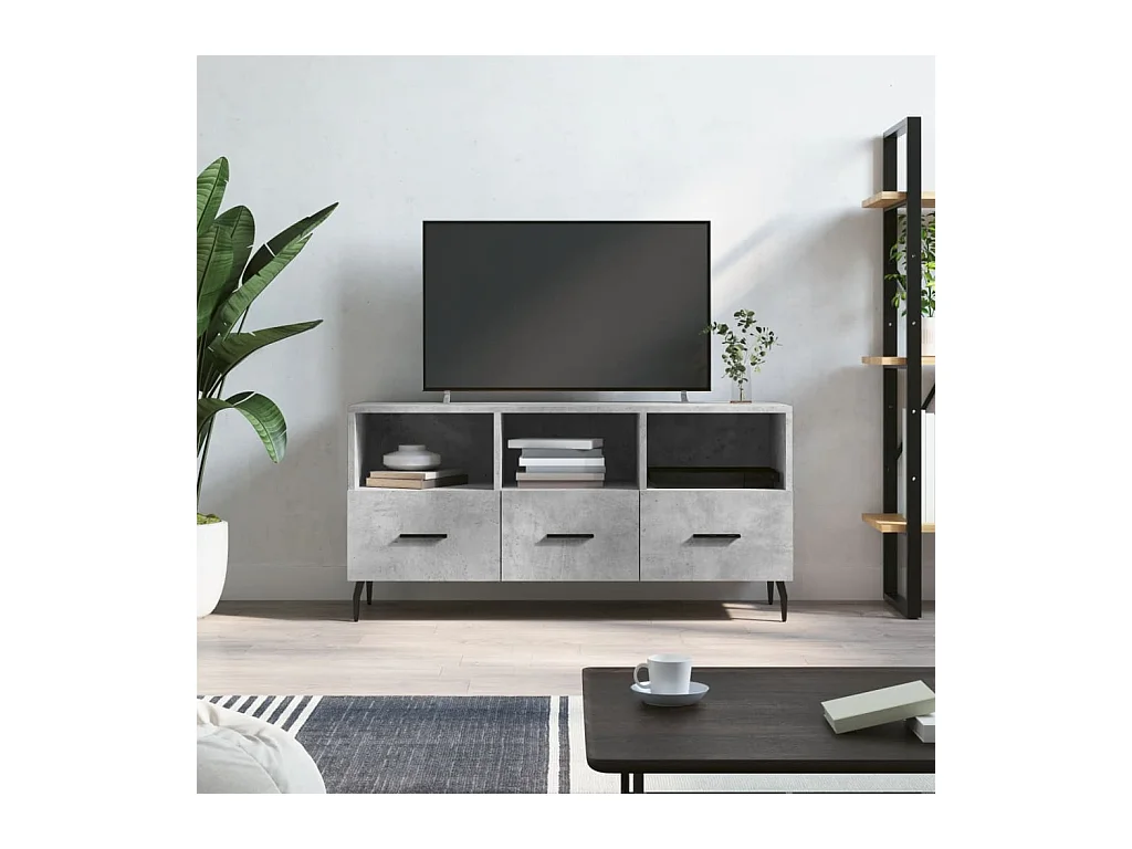 Meuble TV gris béton 102x36x50 cm bois d'ingénierie
