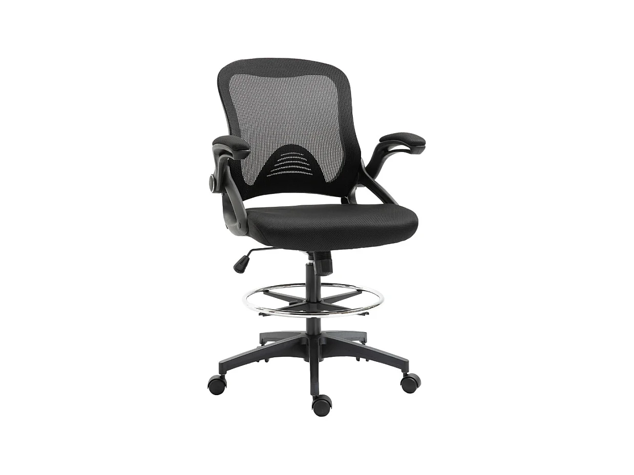 Fauteuil de bureau réglable avec repose-pieds, fonction debout, siège pivotant, acier et plastique, noir (64x60x106-126cm)