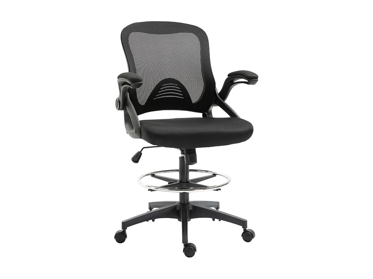 Fauteuil de bureau réglable avec repose-pieds, fonction debout, siège pivotant, acier et plastique, noir (64x60x106-126cm)
