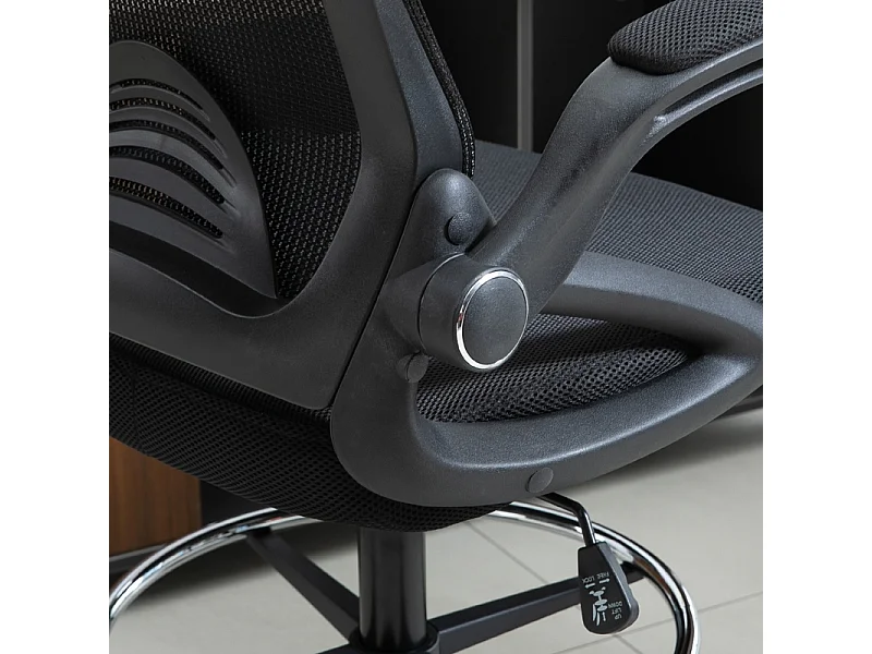 Fauteuil de bureau réglable avec repose-pieds, fonction debout, siège pivotant, acier et plastique, noir (64x60x106-126cm)