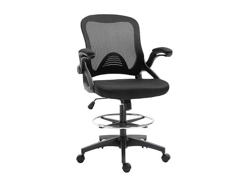 Fauteuil de bureau réglable avec repose-pieds, fonction debout, siège pivotant, acier et plastique, noir (64x60x106-126cm)