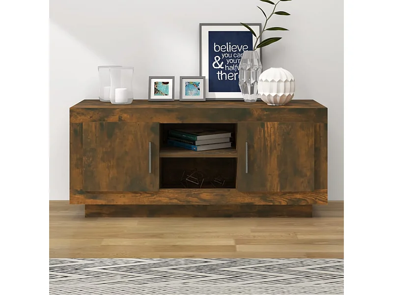 Meuble TV chêne fumé 102x35x45 cm bois d'ingénierie