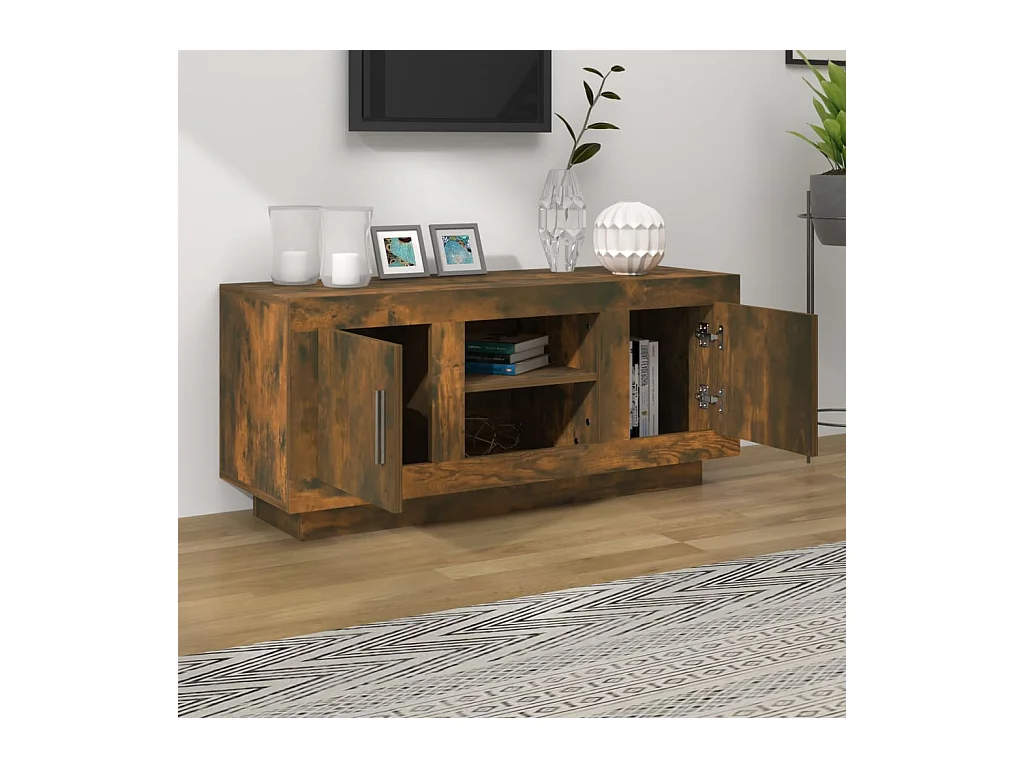 Meuble TV chêne fumé 102x35x45 cm bois d'ingénierie