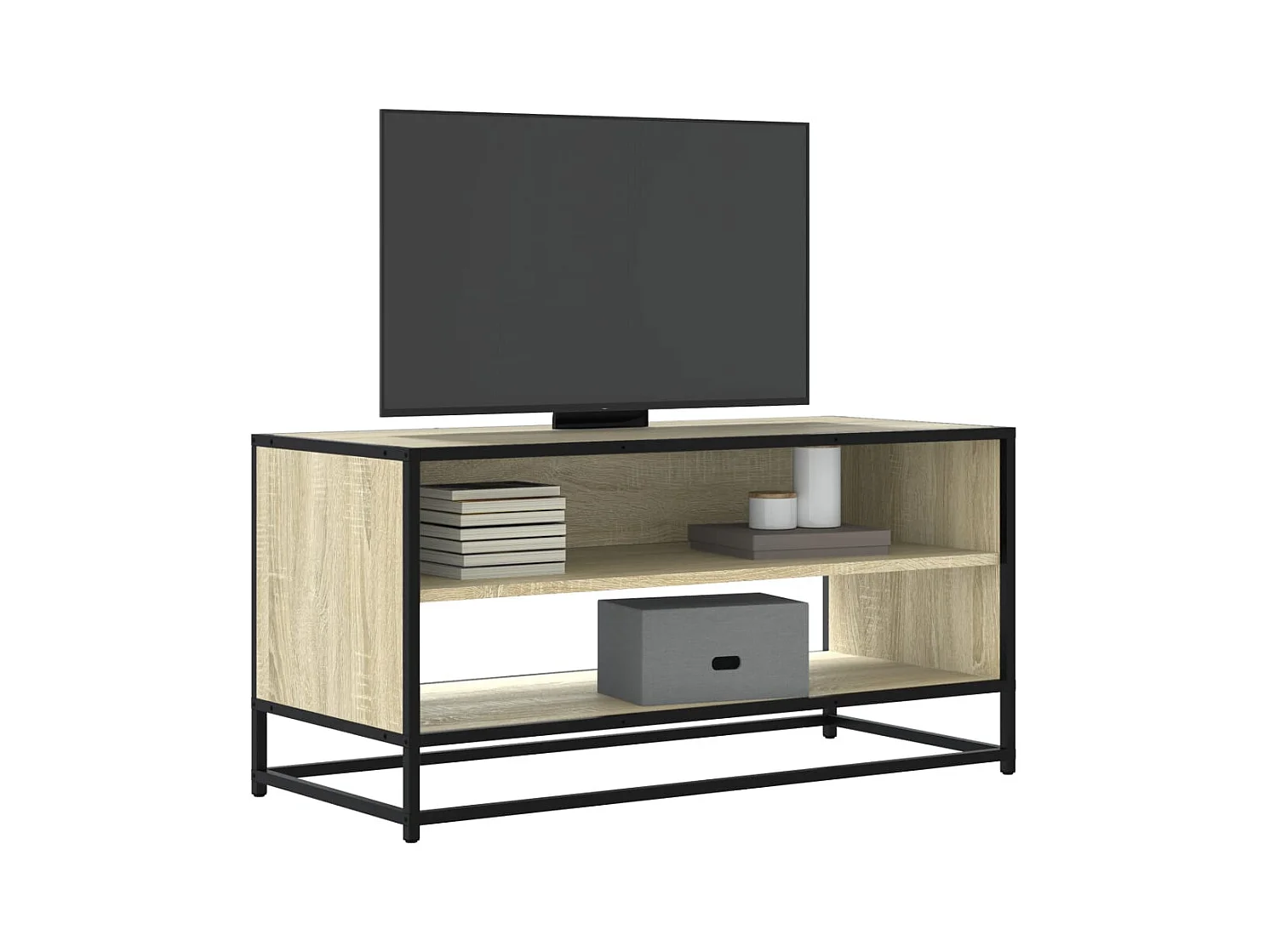 Meuble TV chêne sonoma 91x40x46 cm bois d'ingénierie et métal