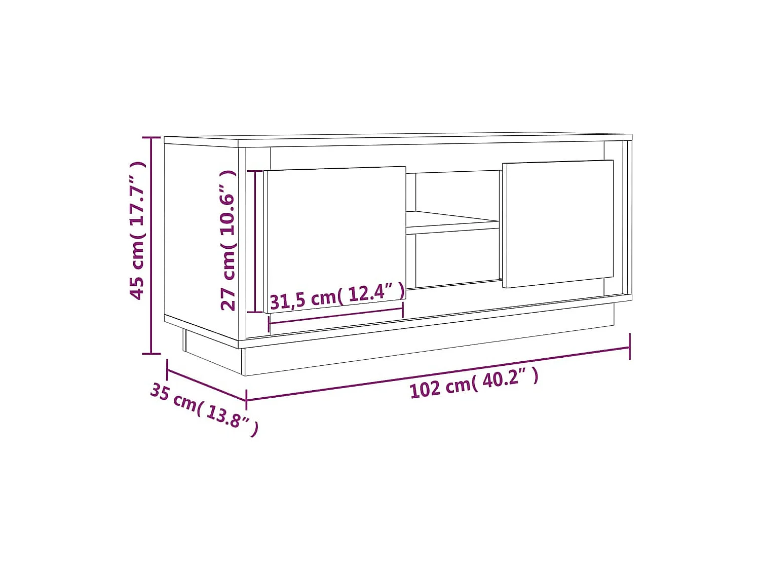 Mobile TV in rovere affumicato 102x35x45 cm in legno ingegnerizzato