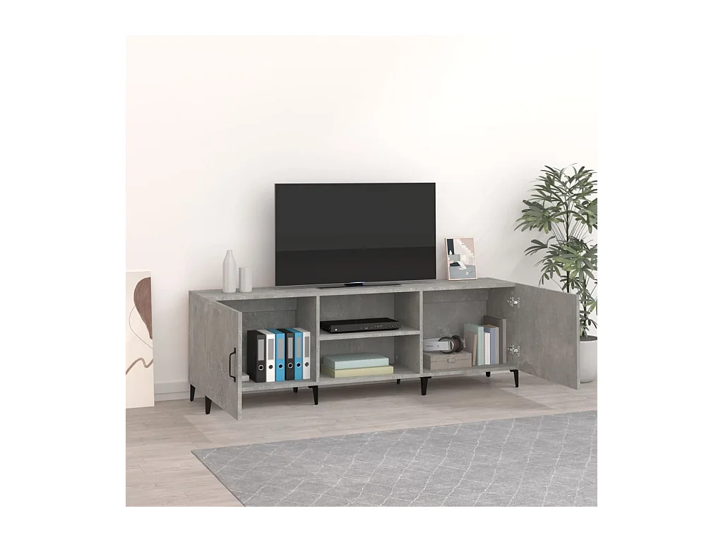 Meuble TV gris béton 150x30x50 cm bois d'ingénierie