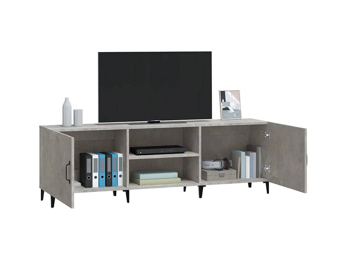 Meuble TV gris béton 150x30x50 cm bois d'ingénierie