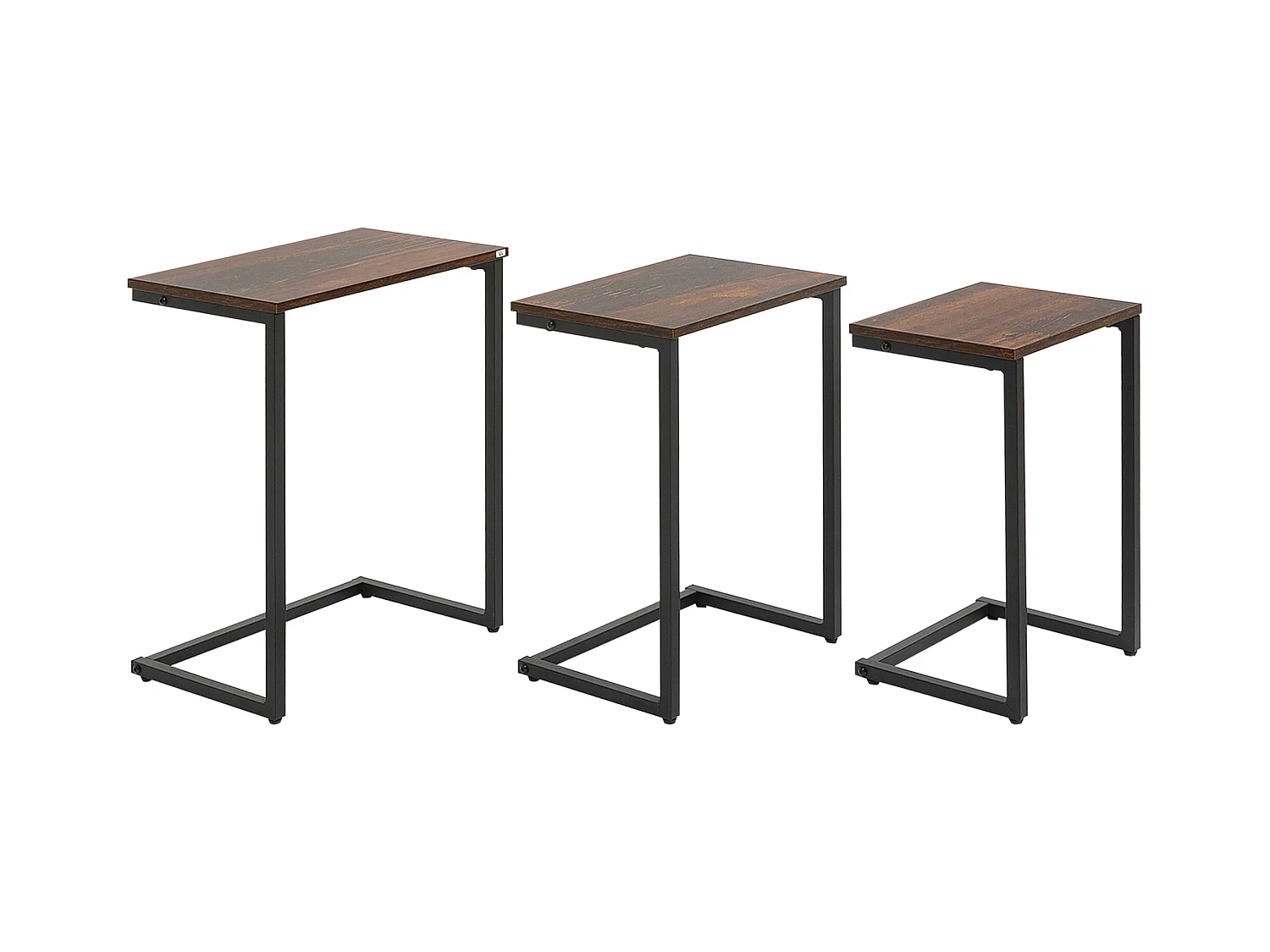 Table basse empilable en forme de C, design industriel, bois et acier, marron rustique (45x30x60 cm)