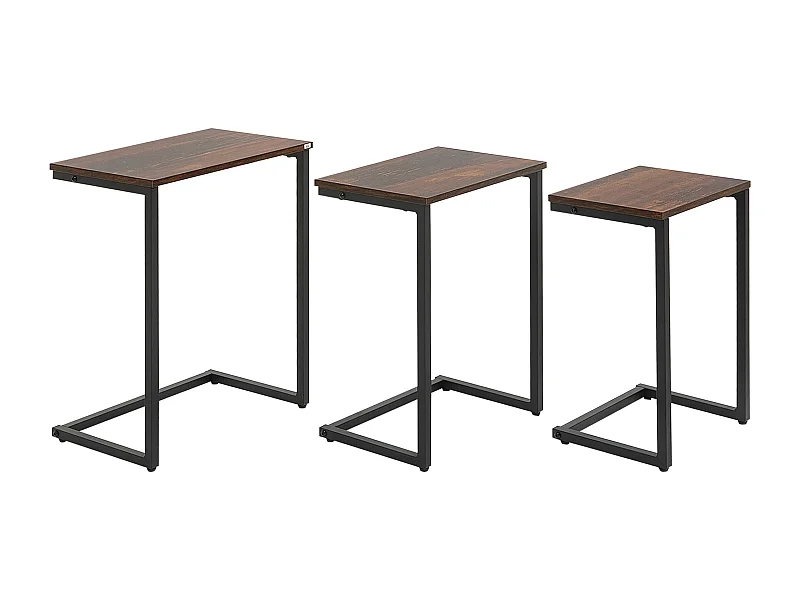Stapelbare C-vormige salontafel, industrieel design, hout en staal, rustiek bruin (45x30x60 cm)