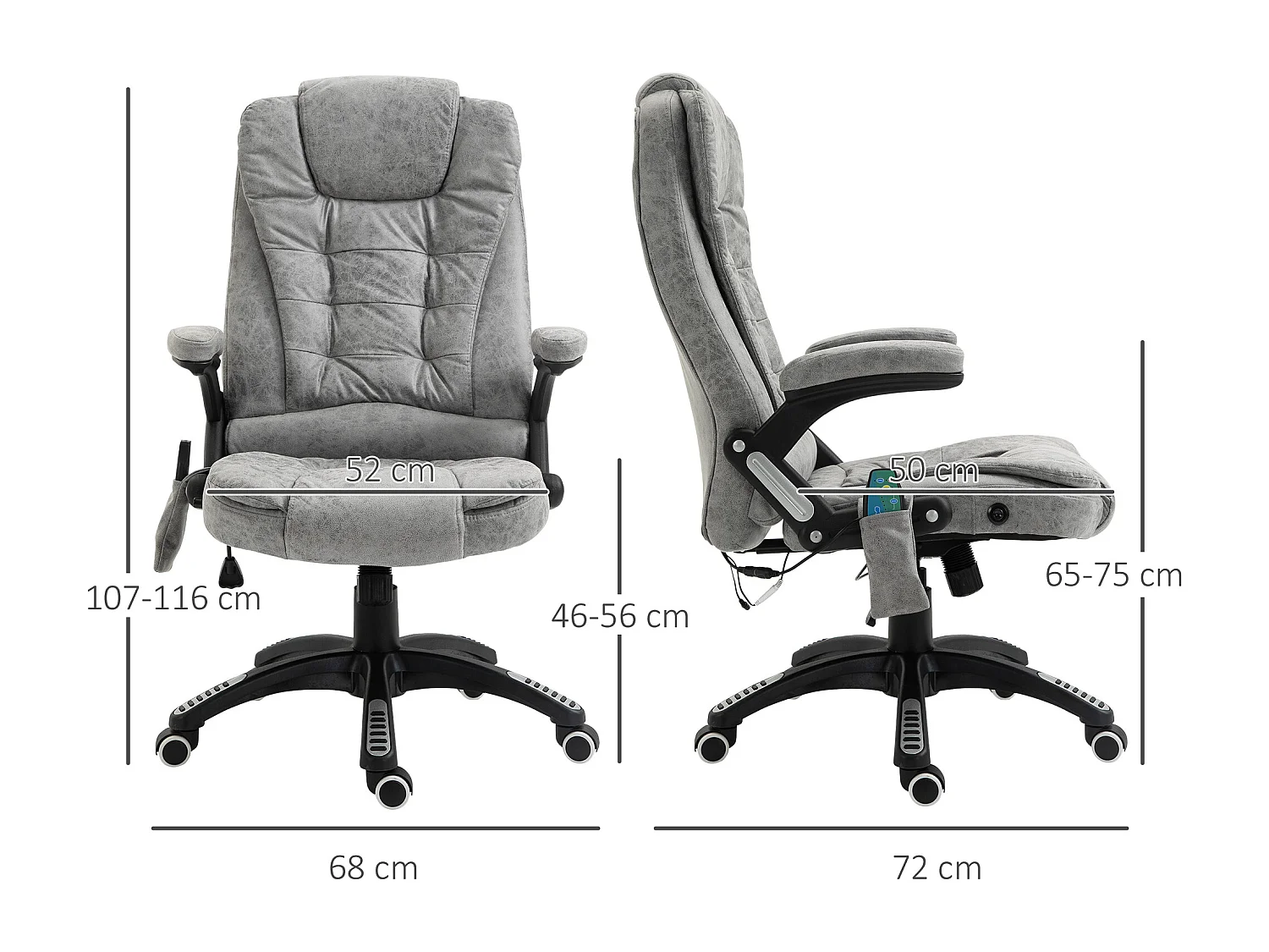 Fauteuil de bureau massant et chauffant, ergonomique, réglable en hauteur, 6 points de massage, polyester, gris (68x72x110-120 cm)