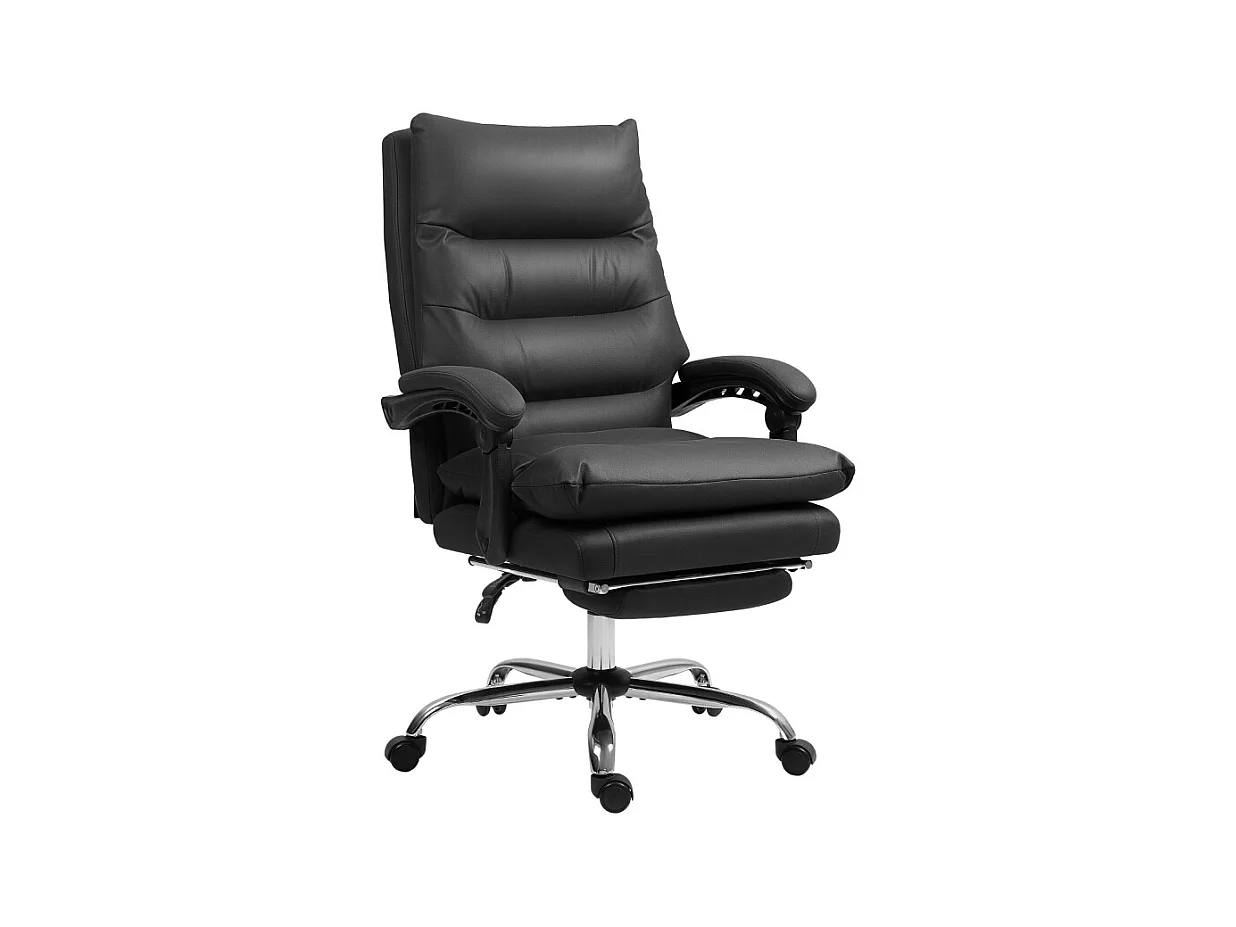 Fauteuil de bureau ergonomique avec fonction massage, chauffage et repose-pieds, polyester, noir (72x65x117 cm)