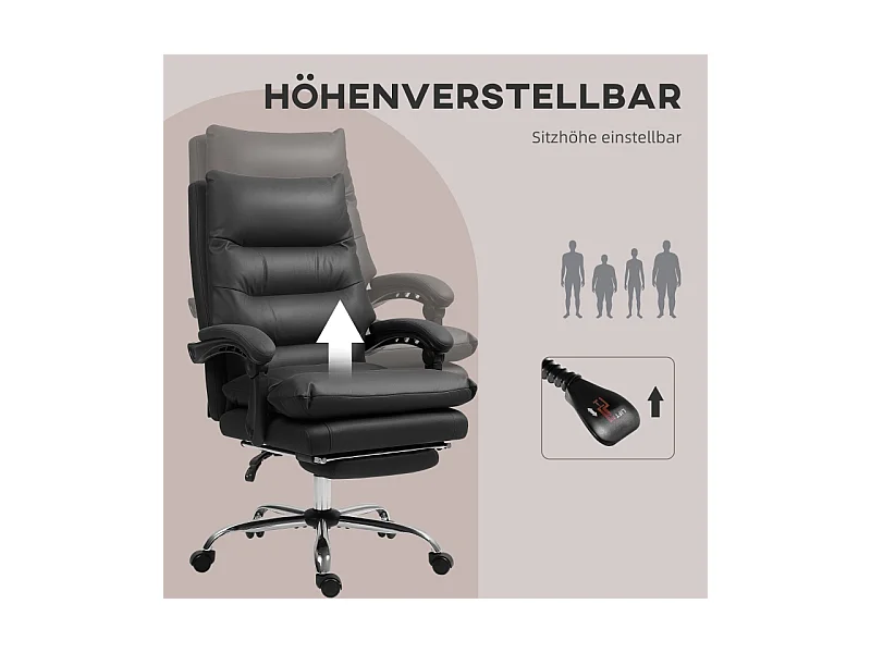 Fauteuil de bureau ergonomique avec fonction massage, chauffage et repose-pieds, polyester, noir (72x65x117 cm)