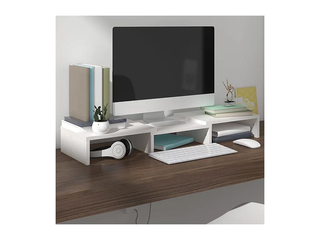 Support de moniteur Blanc 60x24x10,5 cm Bois de pin solide