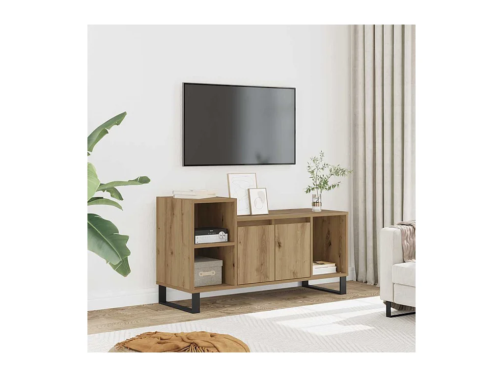Meuble TV chêne artisanal 100x35x55 cm bois d'ingénierie