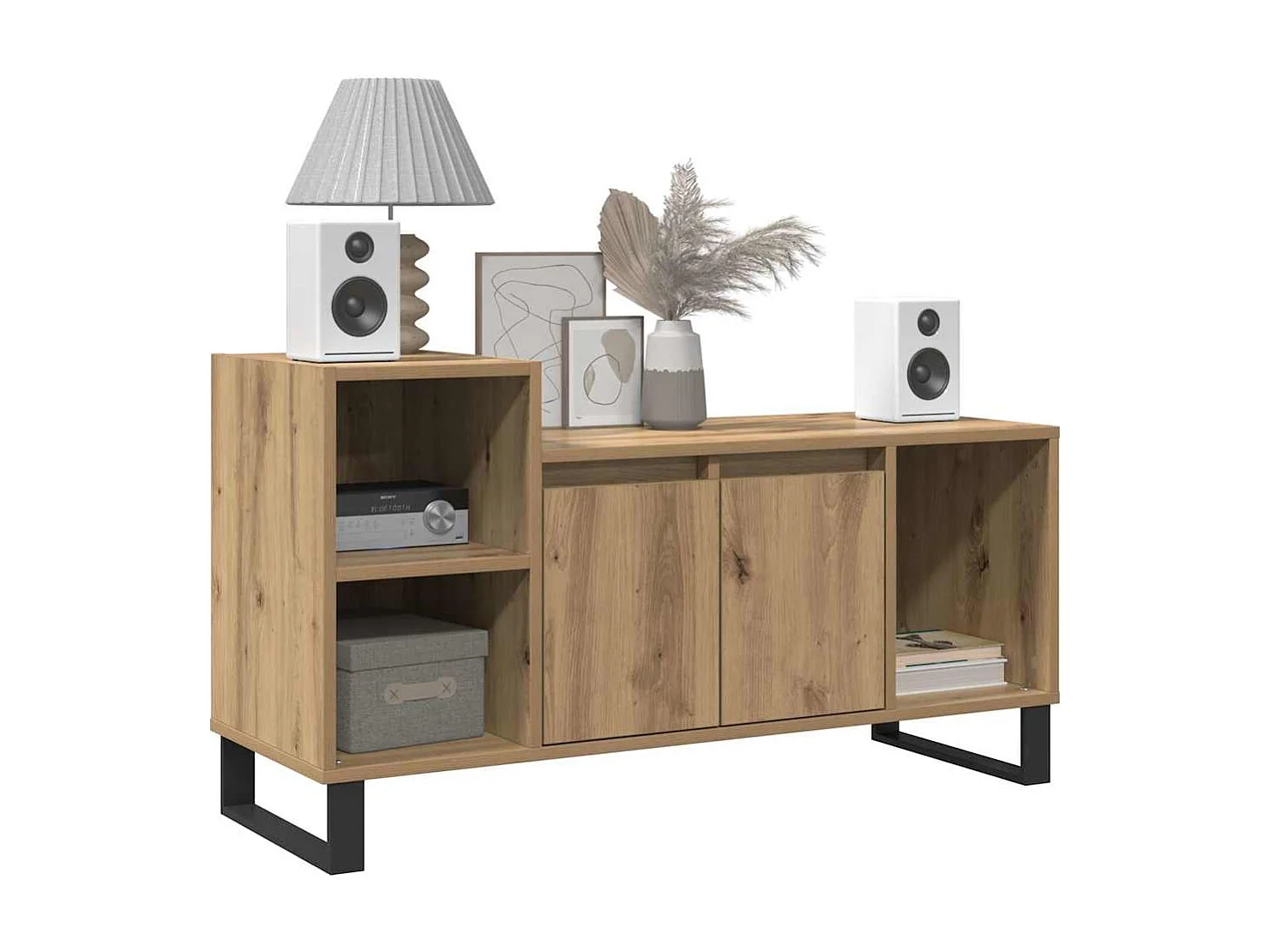 Meuble TV chêne artisanal 100x35x55 cm bois d'ingénierie