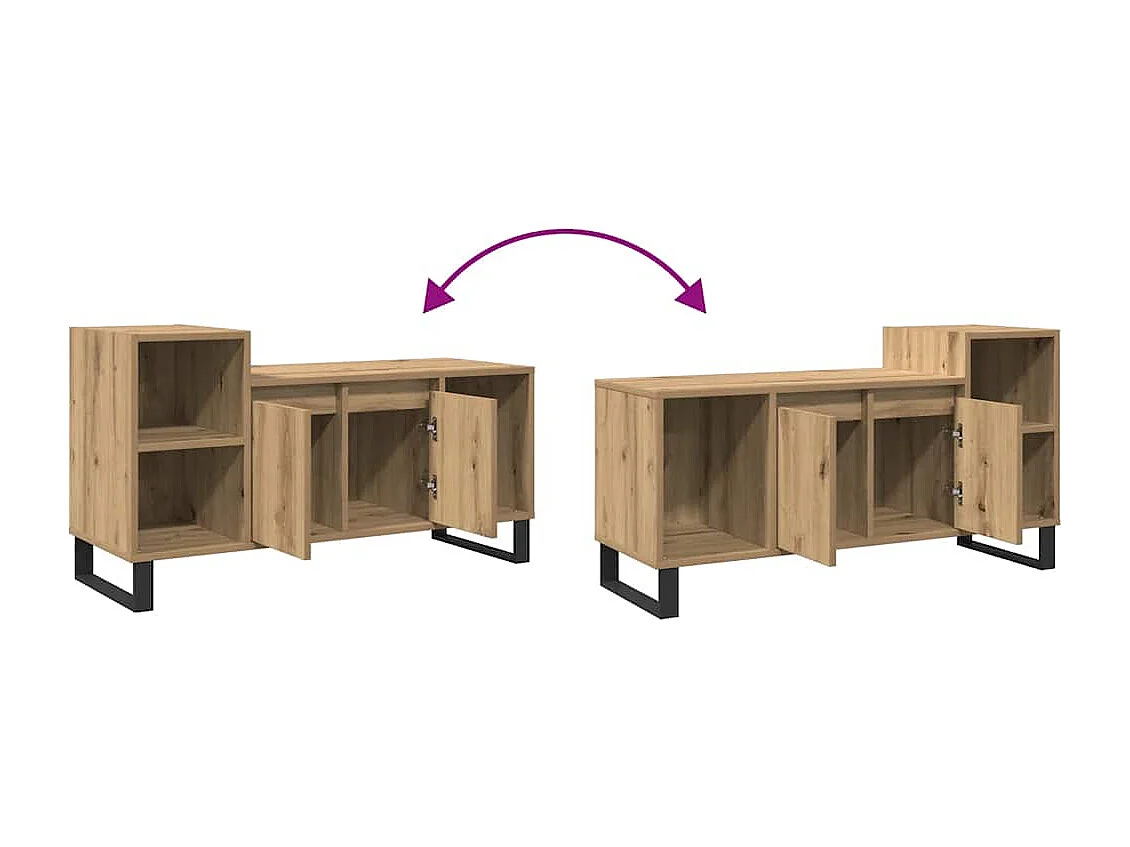 Meuble TV chêne artisanal 100x35x55 cm bois d'ingénierie