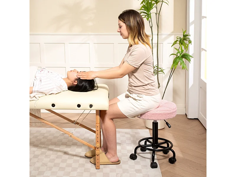 Tabouret de bureau réglable en hauteur 50-66 cm, pivotant à 360°, polyester, rose (50x50x66 cm)