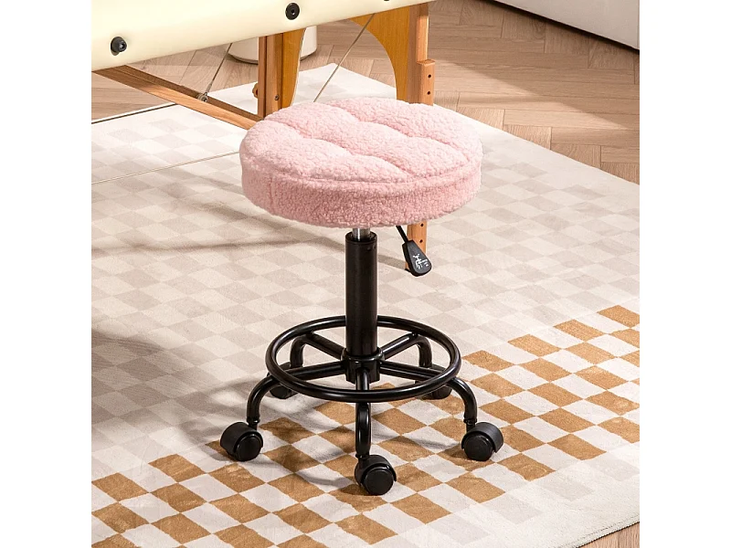 Tabouret de bureau réglable en hauteur 50-66 cm, pivotant à 360°, polyester, rose (50x50x66 cm)