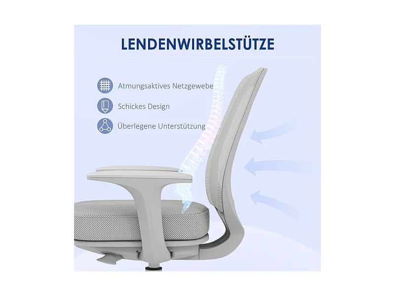 Chaise de bureau ergonomique pivotante, réglable en hauteur, polyester, gris (55x48x82.5-94.5cm)