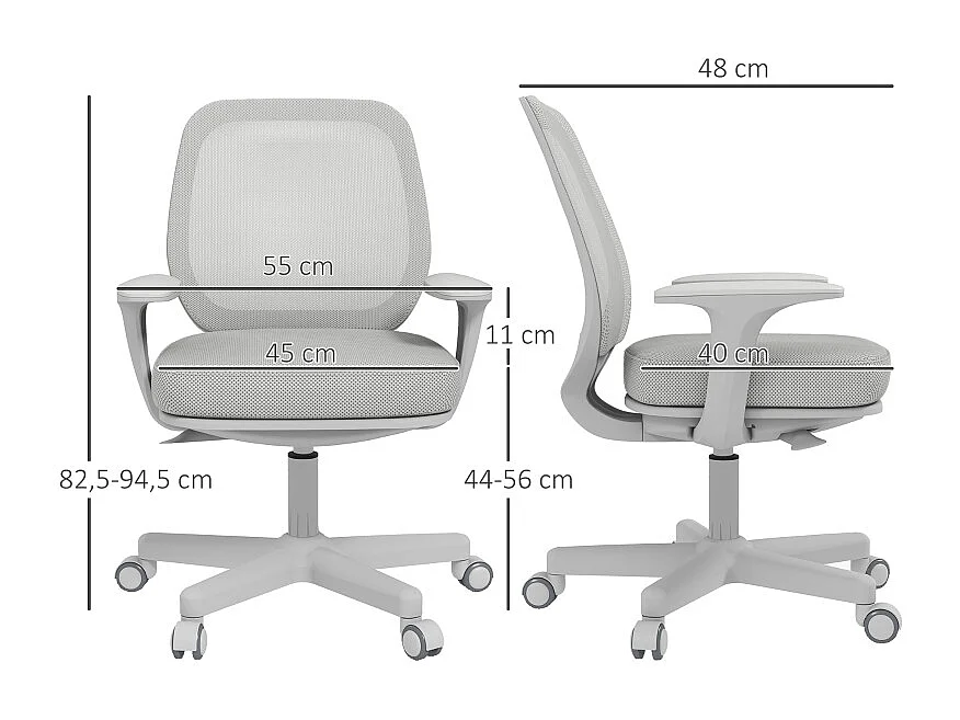 Ergonomische draaibare bureaustoel, in hoogte verstelbaar, polyester, grijs (55x48x82,5-94,5cm)