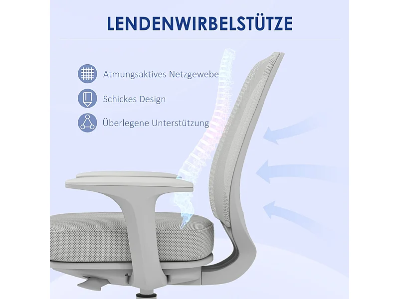 Ergonomische draaibare bureaustoel, in hoogte verstelbaar, polyester, grijs (55x48x82,5-94,5cm)