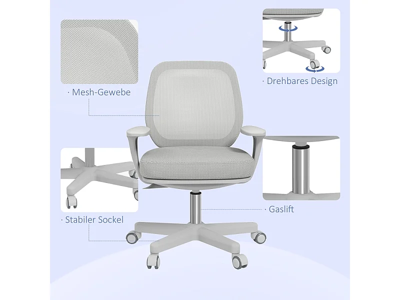 Ergonomische draaibare bureaustoel, in hoogte verstelbaar, polyester, grijs (55x48x82,5-94,5cm)