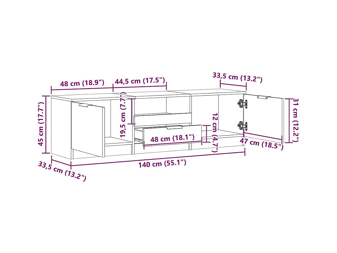 Mobile porta TV artigianale in rovere 150x33,5x45 cm in legno ingegnerizzato