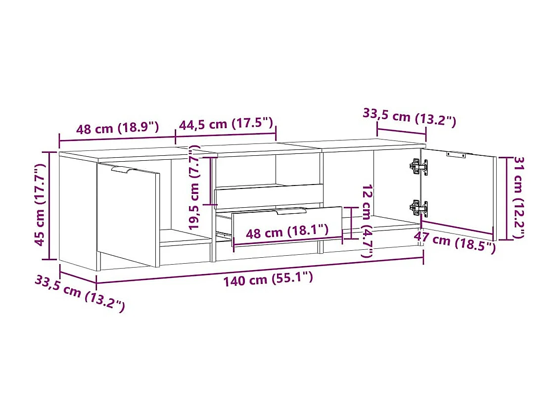 Meuble TV chêne artisanal 150x33,5x45 cm bois d'ingénierie
