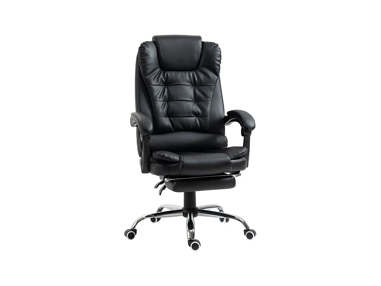 Fauteuil de bureau avec repose-pieds, dossier réglable, simili cuir, noir (64.5x69x109-117cm)