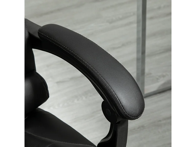 Fauteuil de bureau avec repose-pieds, dossier réglable, simili cuir, noir (64.5x69x109-117cm)