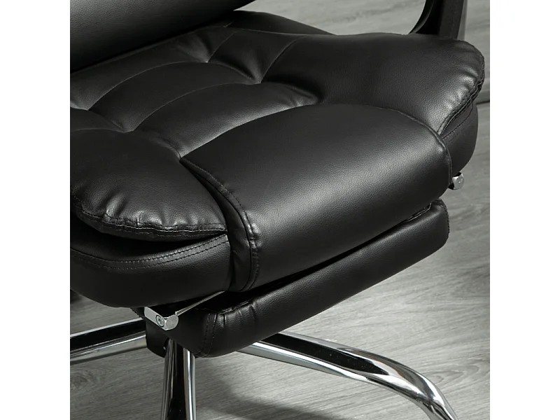 Fauteuil de bureau avec repose-pieds, dossier réglable, simili cuir, noir (64.5x69x109-117cm)