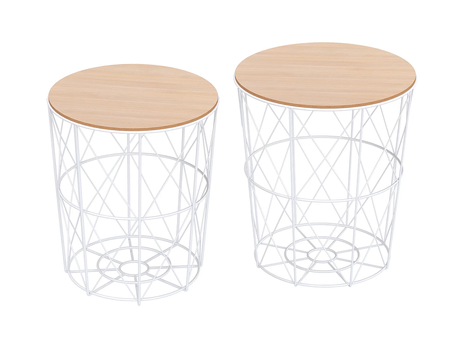 Ensemble de 2 tables basses design, plateau MDF et structure métal, blanc, Ø40x45 cm